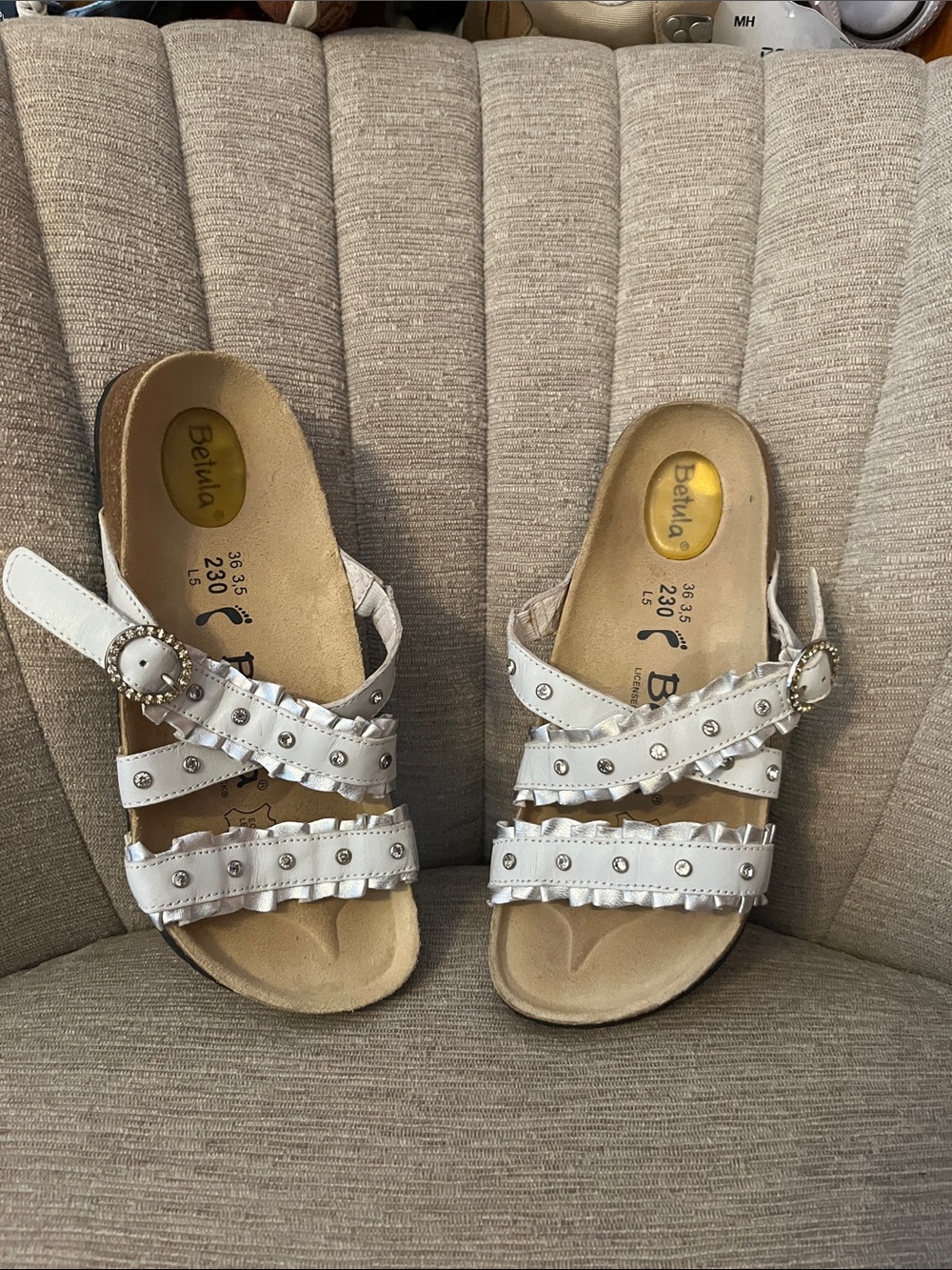 Betula White Studded Women's Slide Sandals with Buckle
